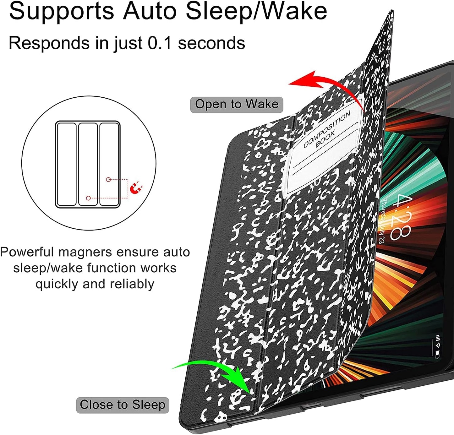 iPad Pro 12.9 Case (2021/2022, 5th/6th Generation) with Pencil Holder, Slim Lightweight Trifold Stand, Soft TPU Back Cover with Pencil Charging and Auto Sleep/Wake Function