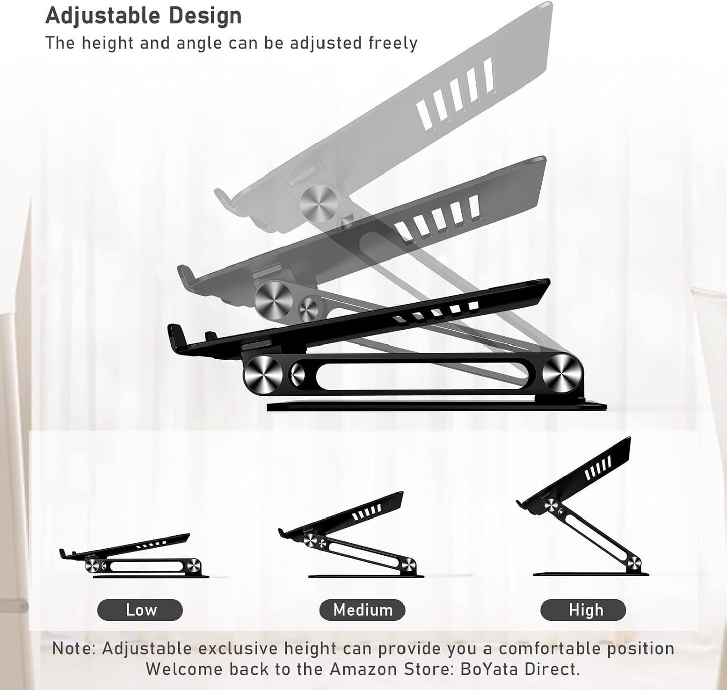 Adjustable Laptop Stand with Non-Slip Silicone and Protective Hooks, Compatible with Laptops up to 17 Inches, Ideal for MacBook - Black