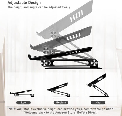 Adjustable Laptop Stand with Non-Slip Silicone and Protective Hooks, Compatible with Laptops up to 17 Inches, Ideal for MacBook - Black
