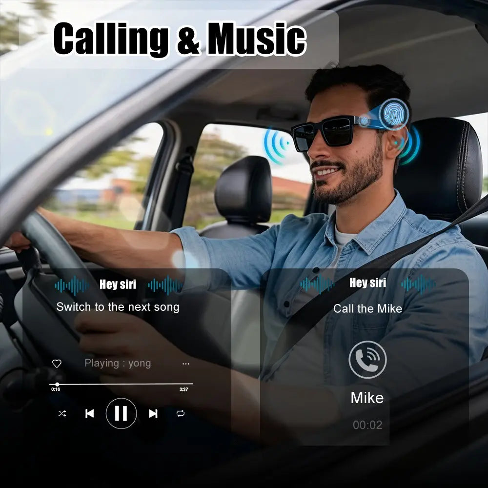 Premium Bluetooth Audio Smart Glasses with Touch and Voice Control, UV Protection, and Hands-Free Calling - Ideal for Driving, Hiking, and Business Use