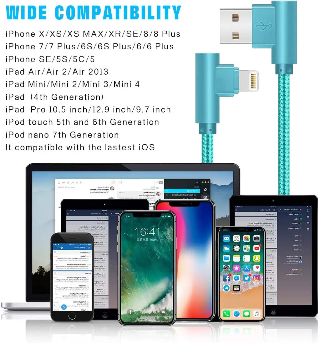 Right Angle Lightning Cable 3-Pack - 90 Degree 6FT Nylon Braided Fast Charging Cord, Compatible with iPhone 14/13/12/11/XS/MAX/X/8/7/6 and Other Electronic Devices, Durable Charging Solution for Gaming and More