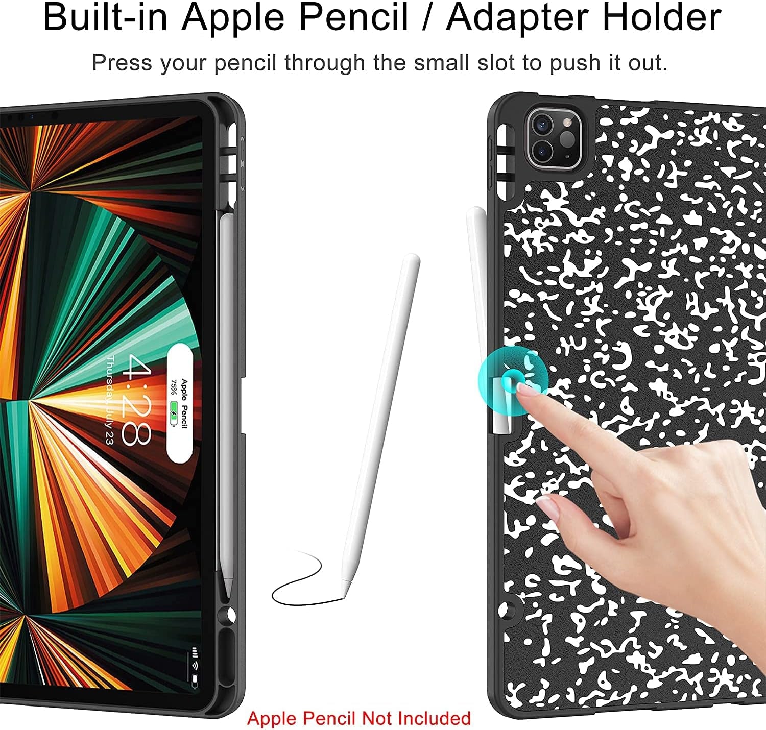 iPad Pro 12.9 Case (2021/2022, 5th/6th Generation) with Pencil Holder, Slim Lightweight Trifold Stand, Soft TPU Back Cover with Pencil Charging and Auto Sleep/Wake Function
