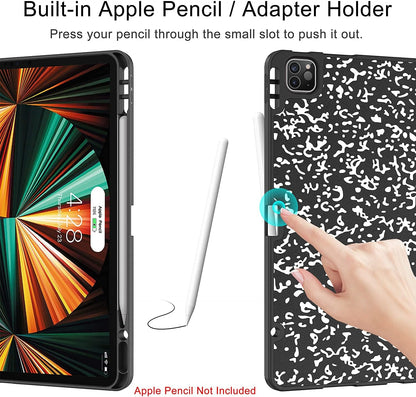 iPad Pro 12.9 Case (2021/2022, 5th/6th Generation) with Pencil Holder, Slim Lightweight Trifold Stand, Soft TPU Back Cover with Pencil Charging and Auto Sleep/Wake Function