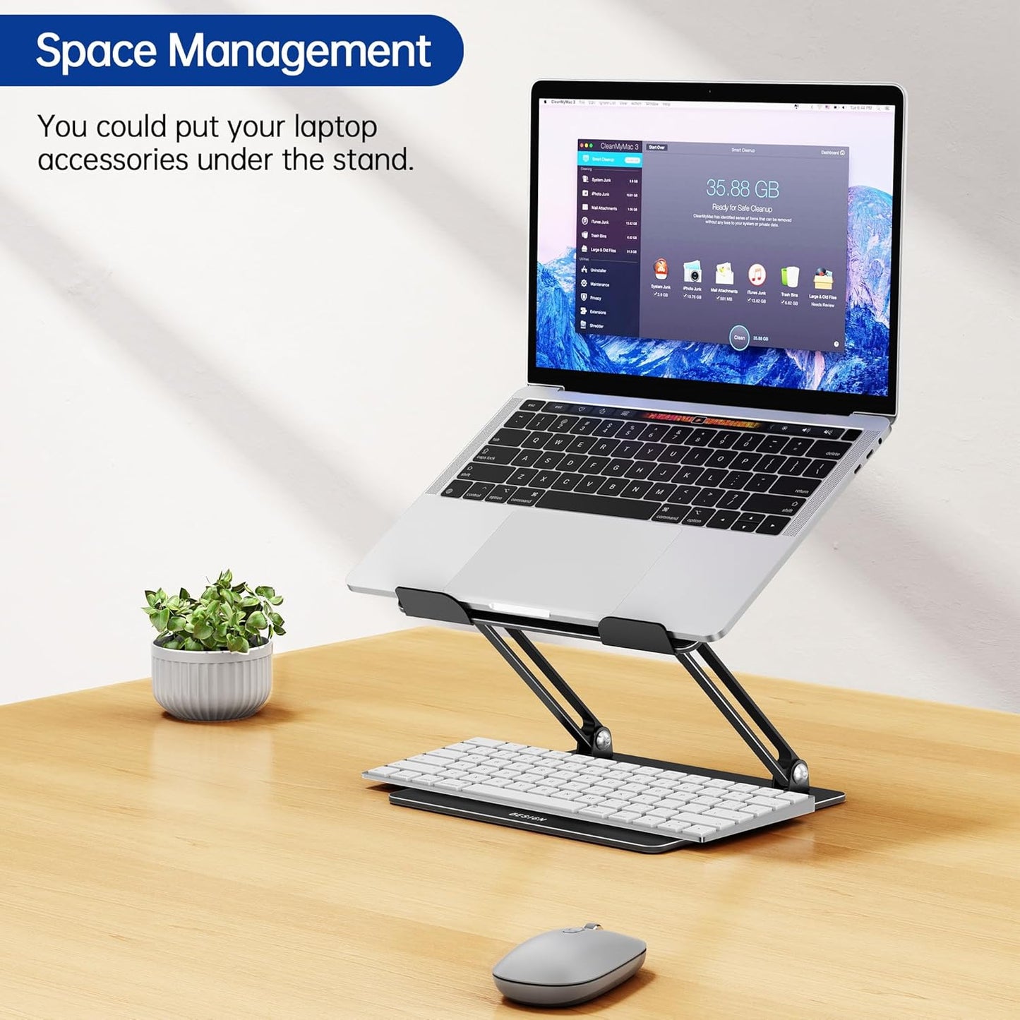 LS10 Ergonomic Adjustable Laptop Stand for Desk - Foldable and Portable Notebook Holder Compatible with 10-14" Laptops, Black