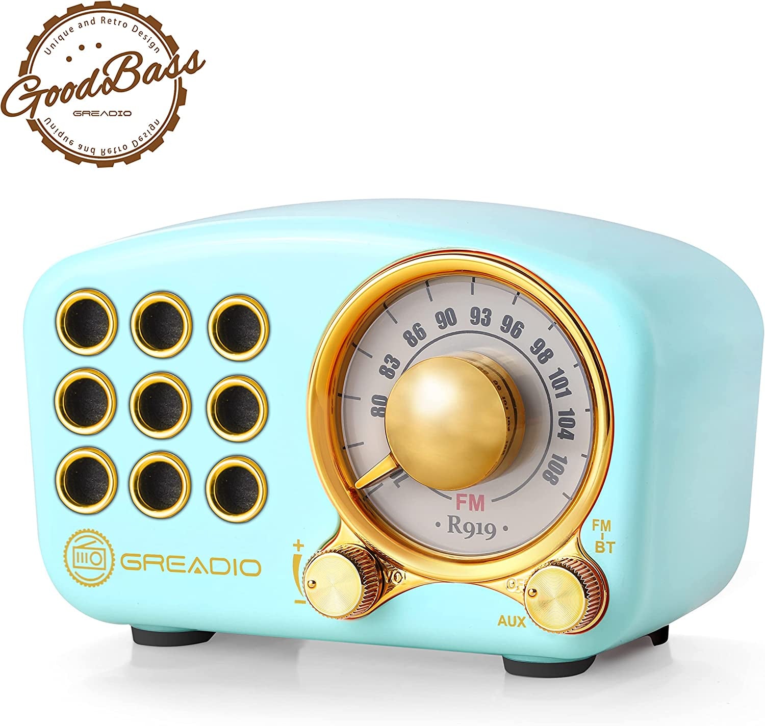 Vintage-Inspired Bluetooth Speaker with FM Radio, Enhanced Bass, High Volume, Bluetooth 5.0 Connectivity, TF Card and MP3 Playback (Blue)