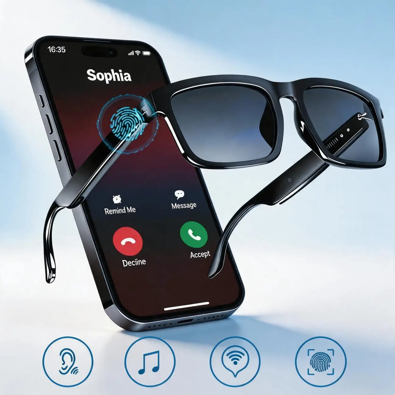 Premium Bluetooth Audio Smart Glasses with Touch and Voice Control, UV Protection, and Hands-Free Calling - Ideal for Driving, Hiking, and Business Use