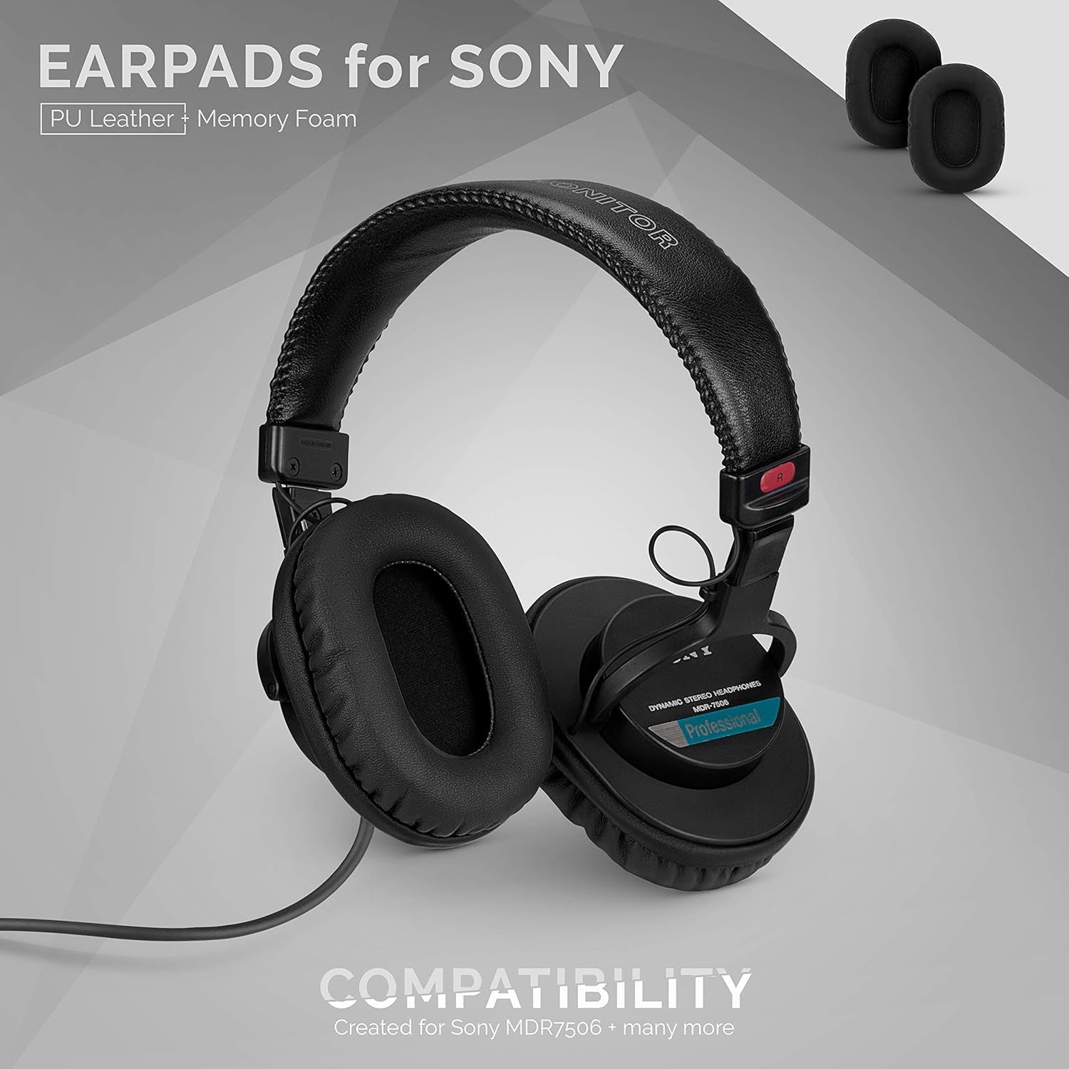 Replacement Earpads for Sony MDR 7506 Headphones - Premium Vegan Leather with Memory Foam for Enhanced Comfort and Durability, Compatible with Steelseries Arctis, ATH-M50X, and More