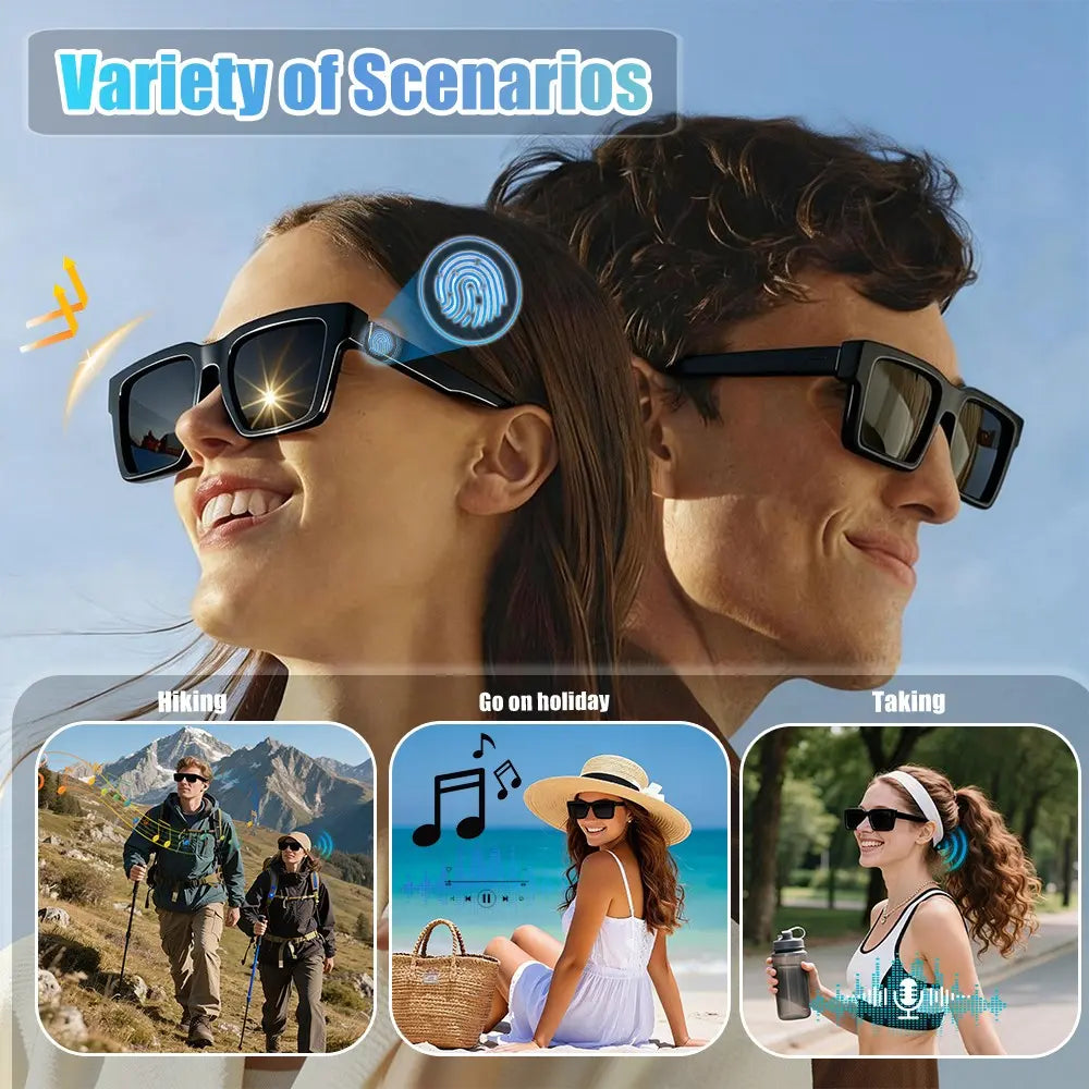 Premium Bluetooth Audio Smart Glasses with Touch and Voice Control, UV Protection, and Hands-Free Calling - Ideal for Driving, Hiking, and Business Use