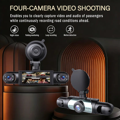 BCUOZ 4-Channel Dash Cam - 1080P Full HD Front + 720P Rear Coverage, Super Night Vision, G-Sensor, Includes Free 64GB Memory Card, 24H Parking Mode, Non-Wireless