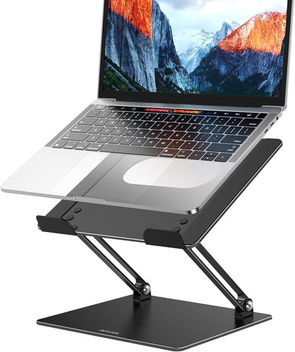 LS10 Ergonomic Adjustable Laptop Stand for Desk - Foldable and Portable Notebook Holder Compatible with 10-14" Laptops, Black