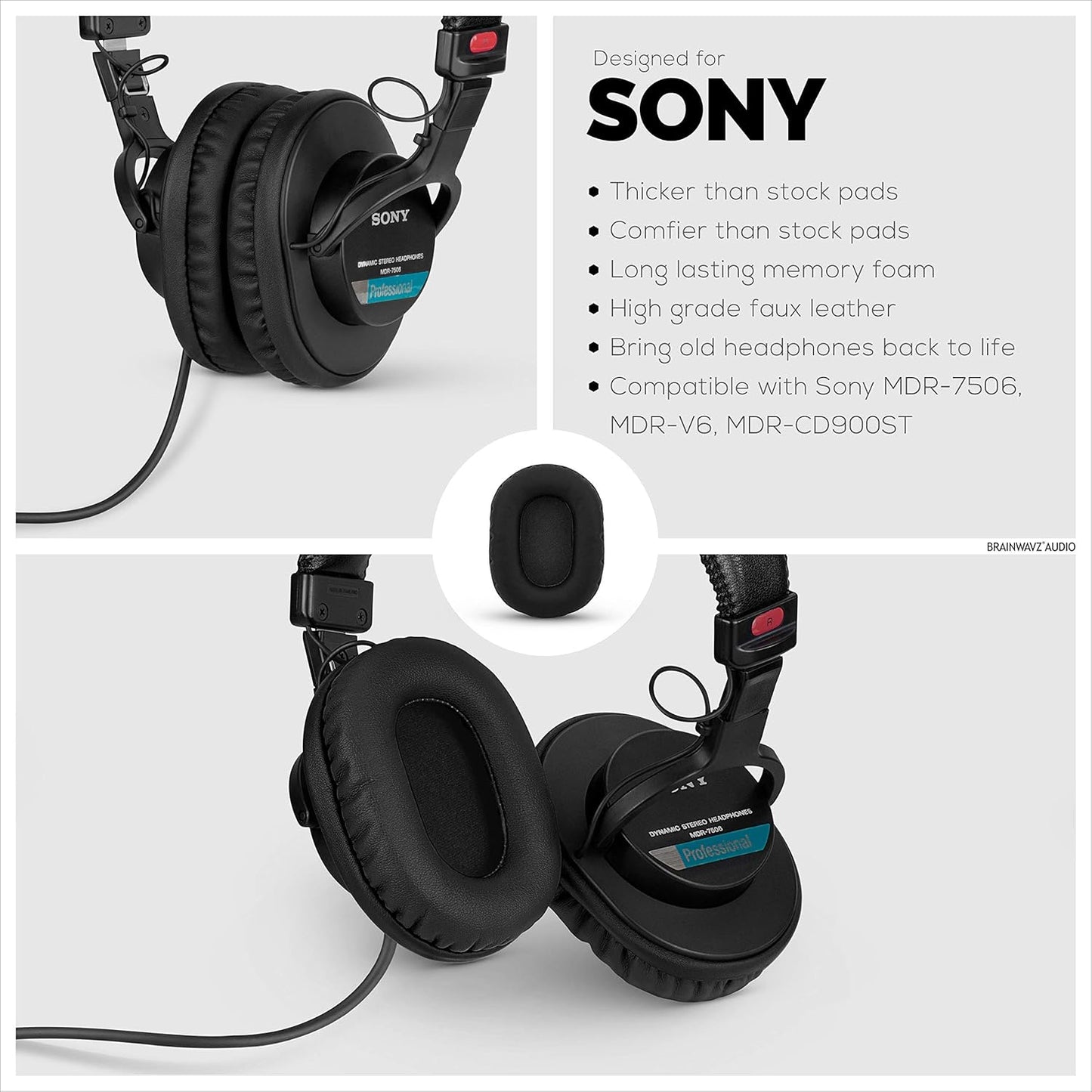 Replacement Earpads for Sony MDR 7506 Headphones - Premium Vegan Leather with Memory Foam for Enhanced Comfort and Durability, Compatible with Steelseries Arctis, ATH-M50X, and More