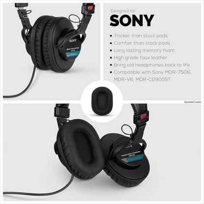 Replacement Earpads for Sony MDR 7506 Headphones - Premium Vegan Leather with Memory Foam for Enhanced Comfort and Durability, Compatible with Steelseries Arctis, ATH-M50X, and More