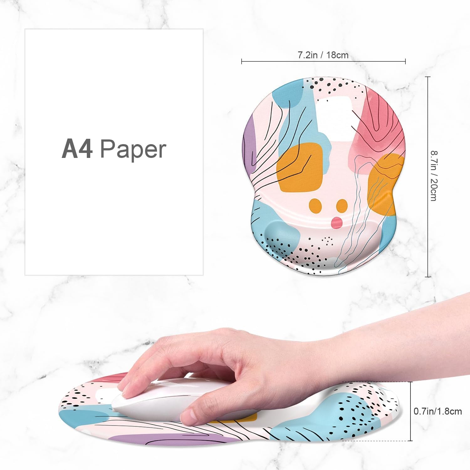 Ergonomic Mouse Pad with Gel Wrist Support Small Wrist Rest Smooth Surface Non-Slip PU Base Comfortable Office Supplies Pain Relief, 8.7 X 7.2 Inches, Art Style Pattern