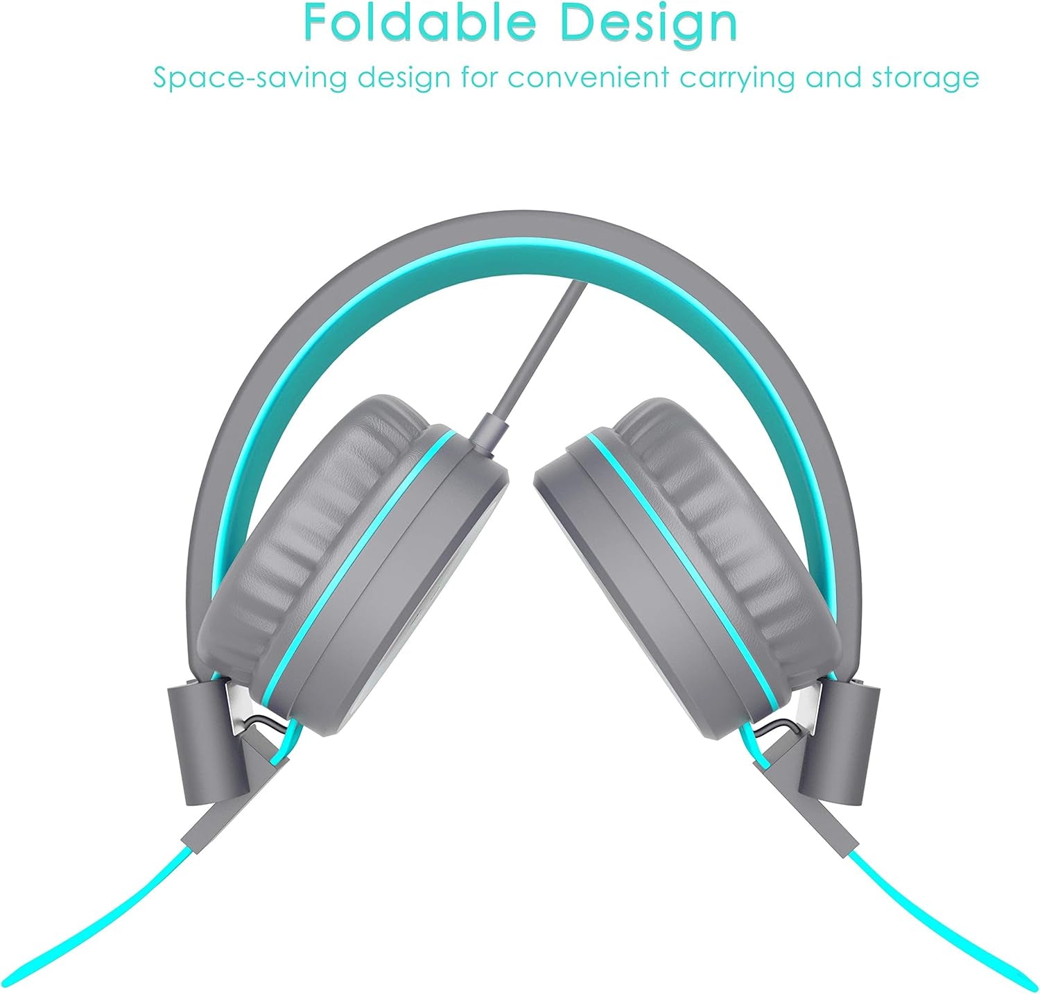 K8 Wired Headphones for Kids with Adjustable Headband and 3.5mm Jack - Foldable On-Ear Headset for School, Travel, and Compatible with Kindle, Tablets, and Cellphones (Dark Gray)