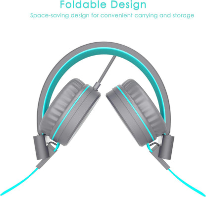 K8 Wired Headphones for Kids with Adjustable Headband and 3.5mm Jack - Foldable On-Ear Headset for School, Travel, and Compatible with Kindle, Tablets, and Cellphones (Dark Gray)