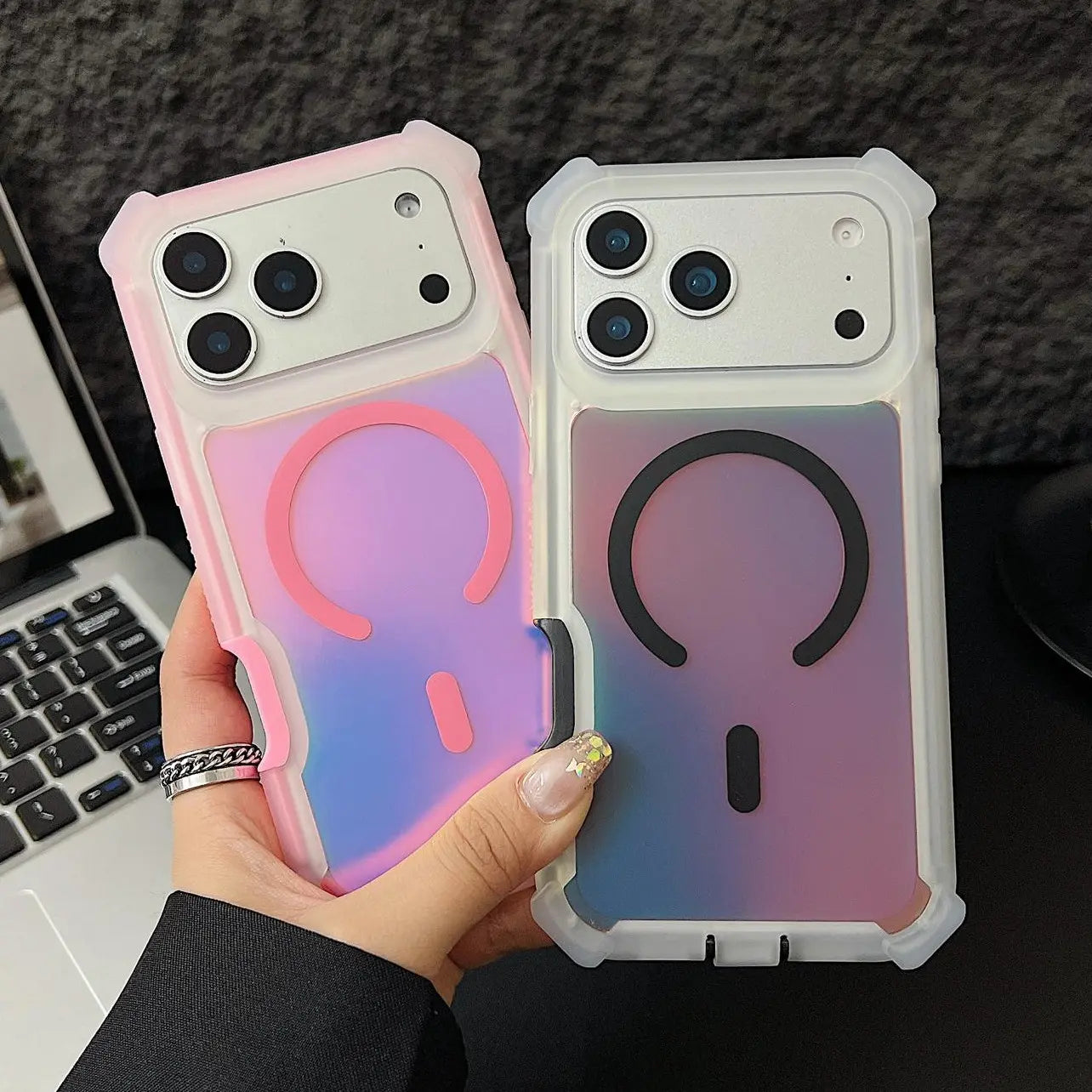 HOTSIAD Iridescent Laser Fluorescent Cute Phone Case [Magsafe Compatible] Shockproof Anti-Slip Anti-Scratch Drop Protection Case for Iphone 17 16 Pro Max 15 14 13 Pro Max