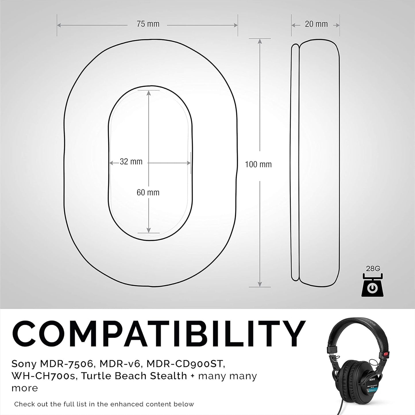 Replacement Earpads for Sony MDR 7506 Headphones - Premium Vegan Leather with Memory Foam for Enhanced Comfort and Durability, Compatible with Steelseries Arctis, ATH-M50X, and More