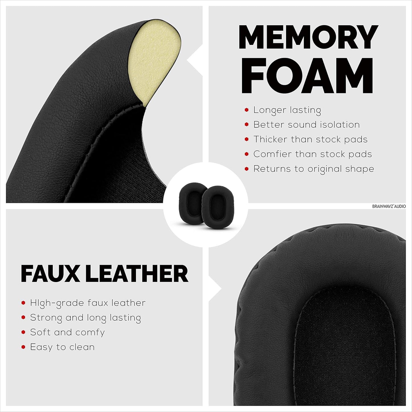 Replacement Earpads for Sony MDR 7506 Headphones - Premium Vegan Leather with Memory Foam for Enhanced Comfort and Durability, Compatible with Steelseries Arctis, ATH-M50X, and More