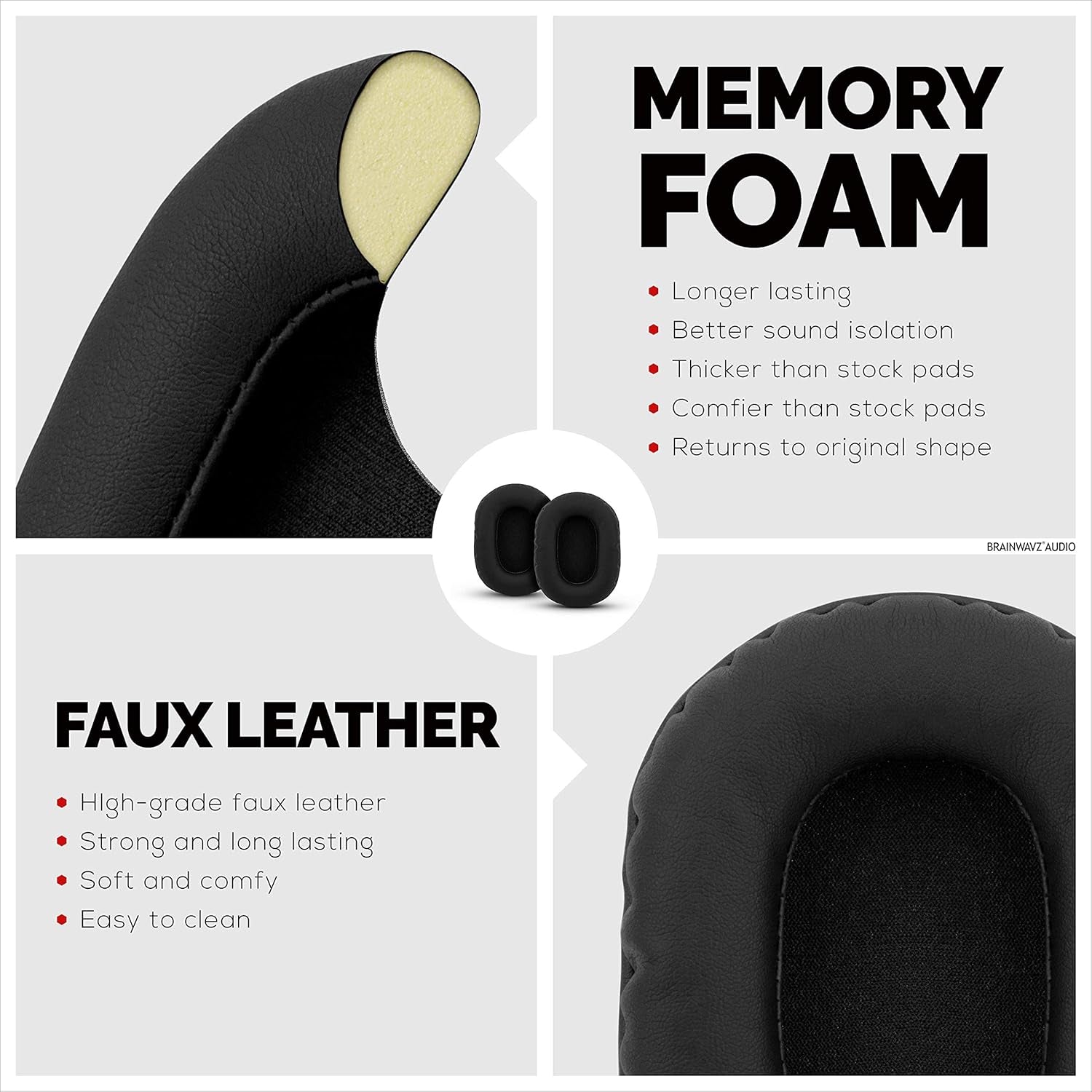 Replacement Earpads for Sony MDR 7506 Headphones - Premium Vegan Leather with Memory Foam for Enhanced Comfort and Durability, Compatible with Steelseries Arctis, ATH-M50X, and More