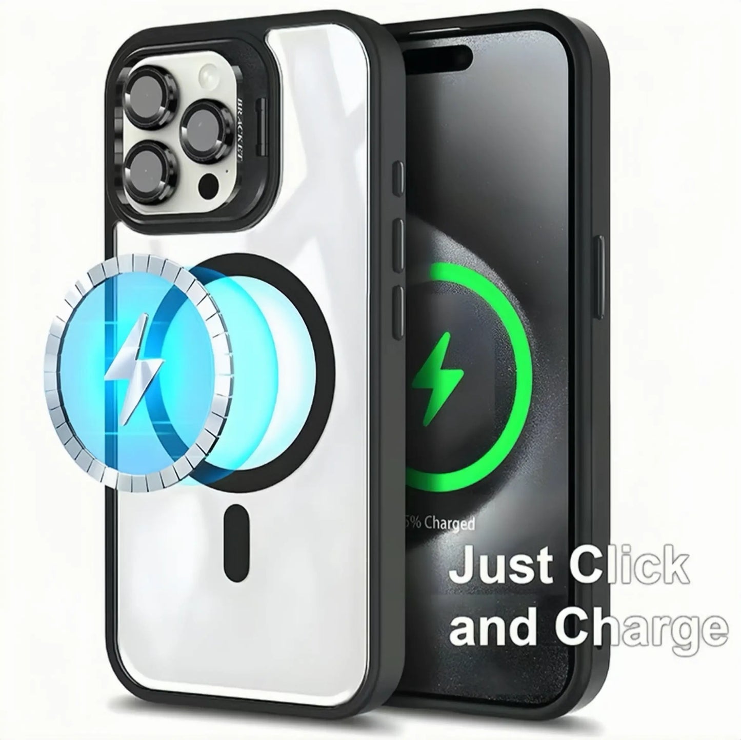iPhone 17 Pro Max/16/15/13/12 Protective Case - Transparent Bracket, Military-Grade Shockproof and Wear-Resistant Design with Built-In Camera Holder