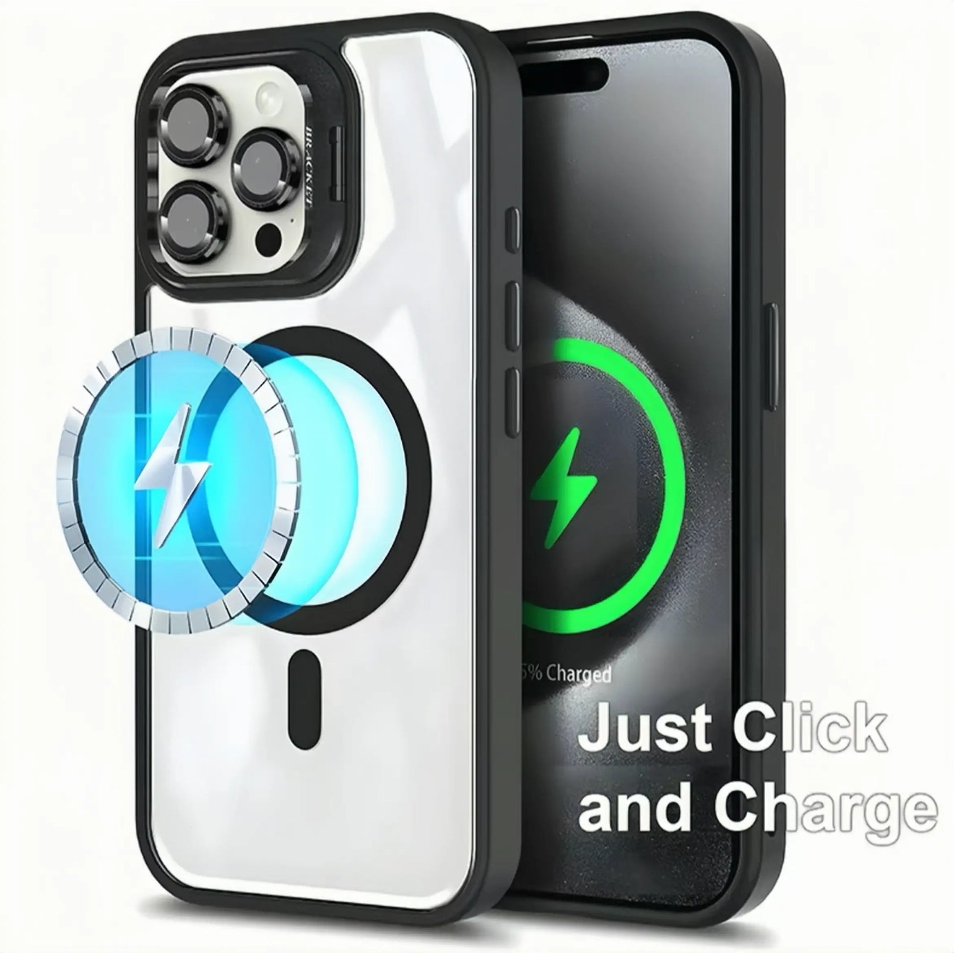 iPhone 17 Pro Max/16/15/13/12 Protective Case - Transparent Bracket, Military-Grade Shockproof and Wear-Resistant Design with Built-In Camera Holder