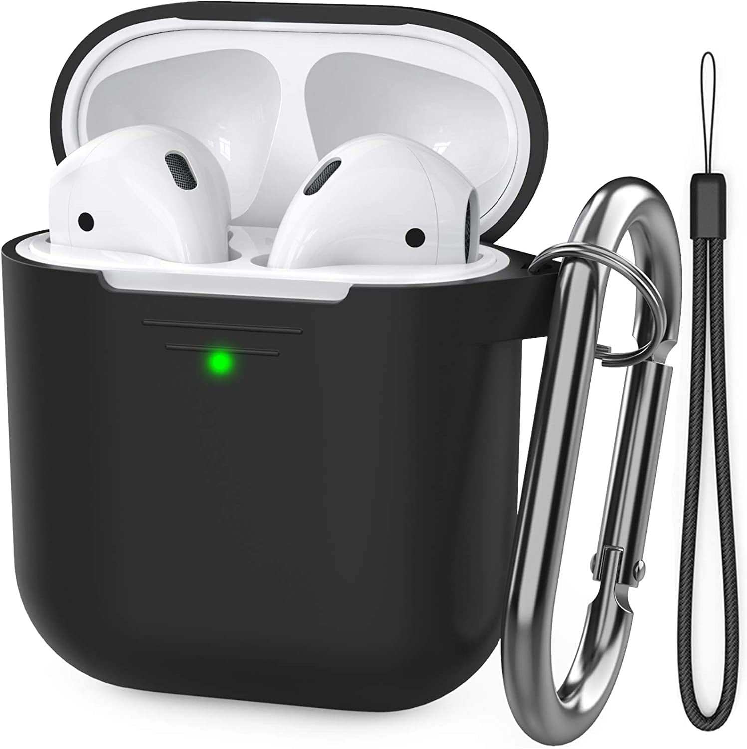 Premium Silicone Protective Case with Front LED Visibility for Apple AirPods 1 & 2 - Black