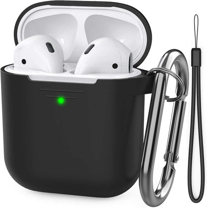 Premium Silicone Protective Case with Front LED Visibility for Apple AirPods 1 & 2 - Black