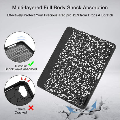 iPad Pro 12.9 Case (2021/2022, 5th/6th Generation) with Pencil Holder, Slim Lightweight Trifold Stand, Soft TPU Back Cover with Pencil Charging and Auto Sleep/Wake Function