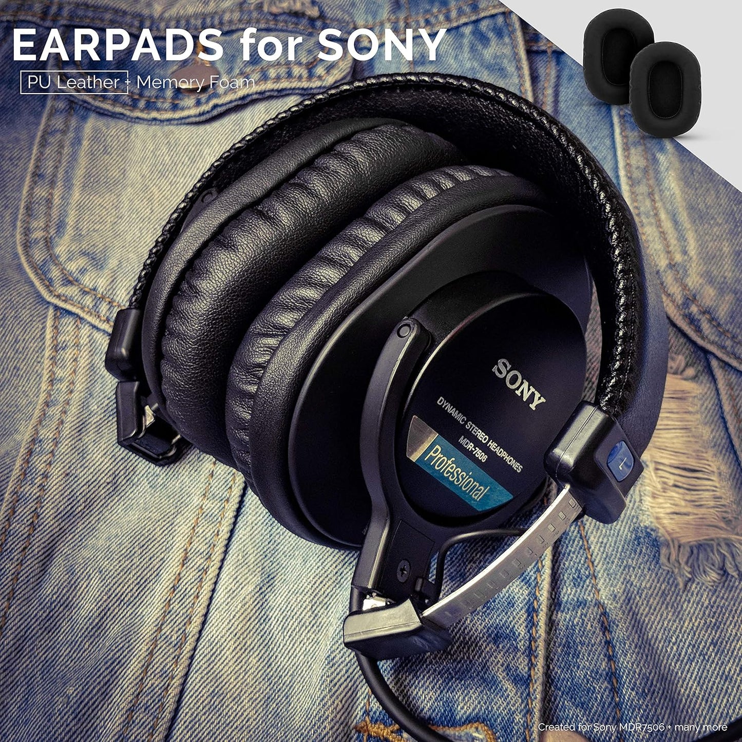 Replacement Earpads for Sony MDR 7506 Headphones - Premium Vegan Leather with Memory Foam for Enhanced Comfort and Durability, Compatible with Steelseries Arctis, ATH-M50X, and More