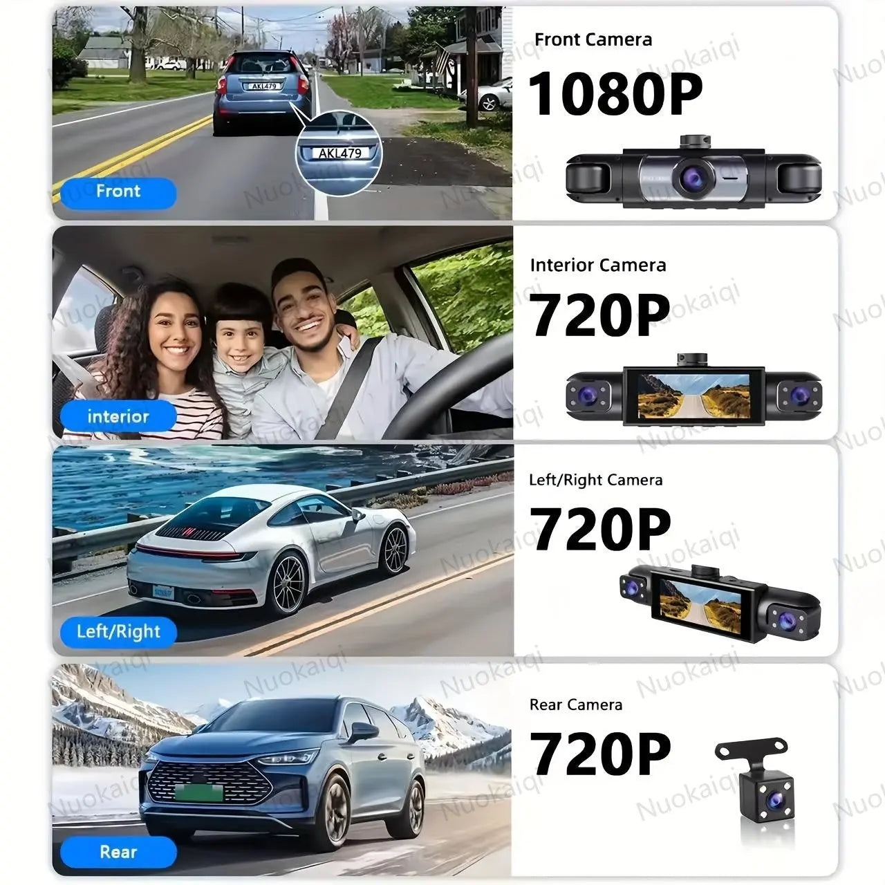 Nuokaiqi 360° Dash Cam with Starlight Night Vision and Wi-Fi Connectivity for Comprehensive Automotive Surveillance
