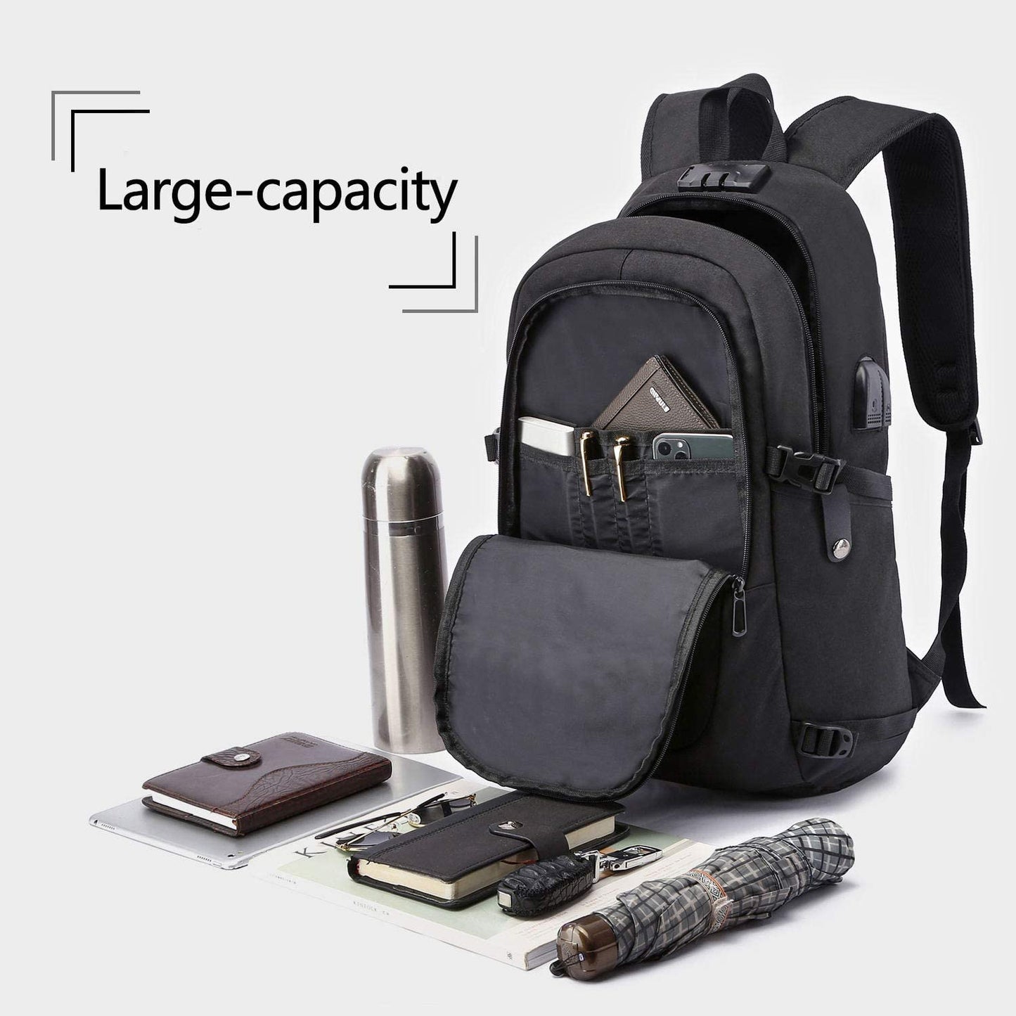 Anti-Theft Water-Resistant Laptop Backpack with USB Charging Port, Slim Design for 15.6 Inch Laptops, Ideal for Travel and Work