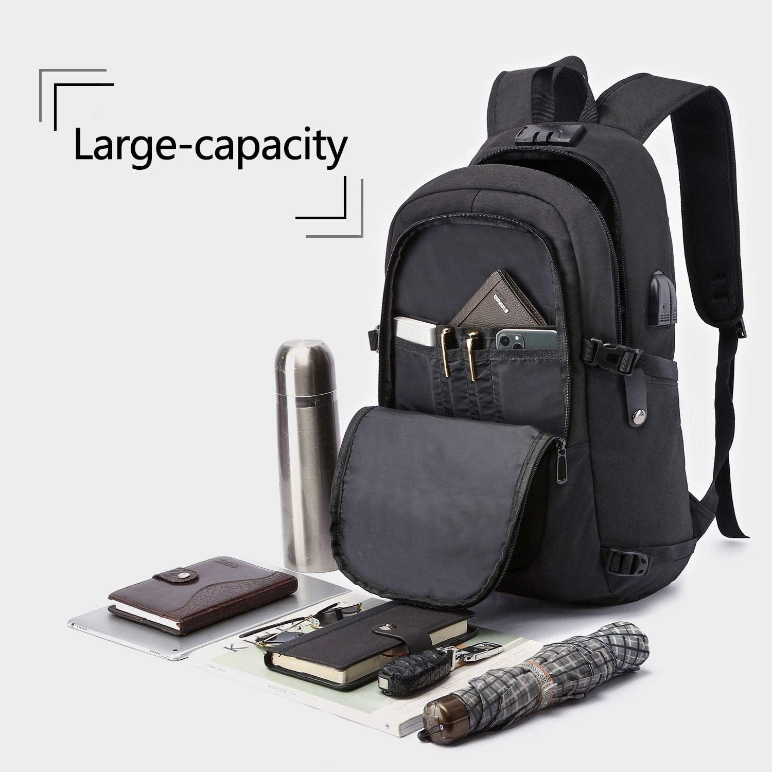 Anti-Theft Water-Resistant Laptop Backpack with USB Charging Port, Slim Design for 15.6 Inch Laptops, Ideal for Travel and Work