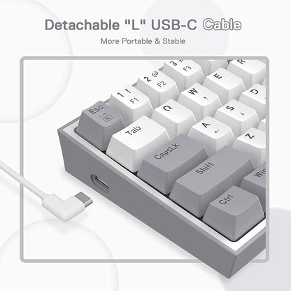 K617 Fizz 60% Wired RGB Mechanical Gaming Keyboard - 61 Keys Hot-Swap Compact Design with White and Grey Keycaps, Linear Red Switch, and Professional Driver/Software Support