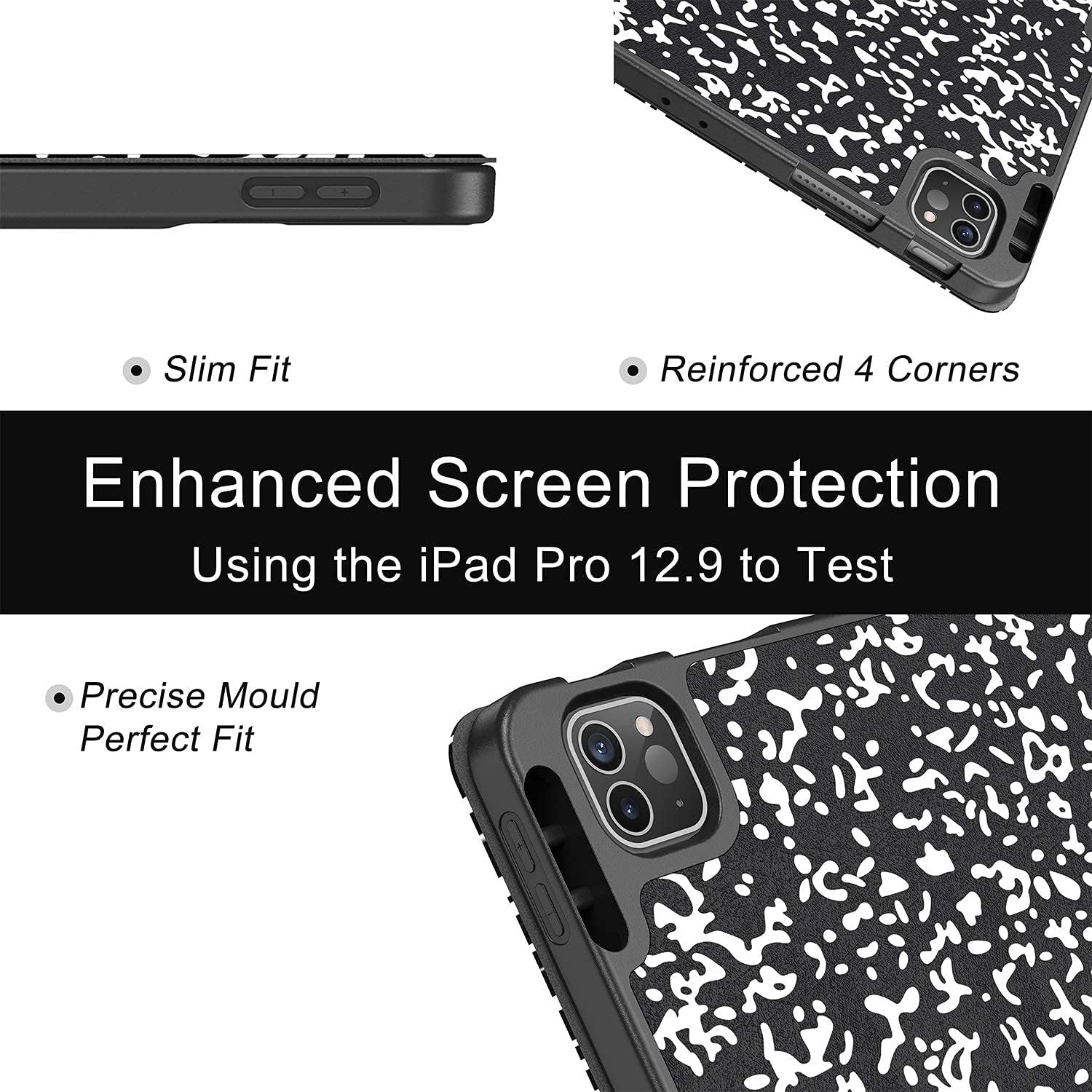 iPad Pro 12.9 Case (2021/2022, 5th/6th Generation) with Pencil Holder, Slim Lightweight Trifold Stand, Soft TPU Back Cover with Pencil Charging and Auto Sleep/Wake Function