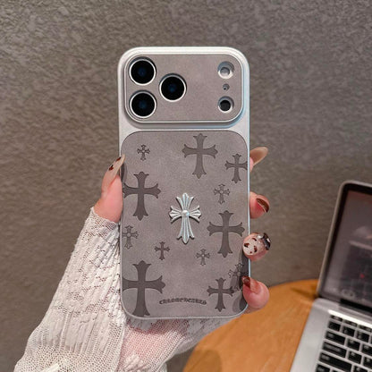 Premium Leather Cross-Pattern Phone Case for iPhone 17/16/15/14/13/Pro/Max | 3D Vintage Design with Shockproof and Drop Protection, Elegant Unisex Accessory, Perfect Gift Option