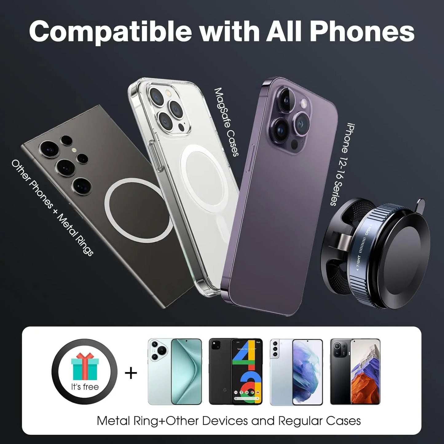 Vacuum Magnetic Suction Phone Holder, Foldable and Retractable Hands-Free Suction Cup Phone Mount for Car/Gym/Mirror/Smooth Surface, Compatible with Iphone Android and All Smartphones