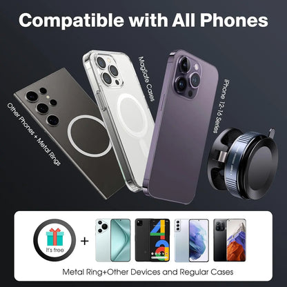 Vacuum Magnetic Suction Phone Holder, Foldable and Retractable Hands-Free Suction Cup Phone Mount for Car/Gym/Mirror/Smooth Surface, Compatible with Iphone Android and All Smartphones