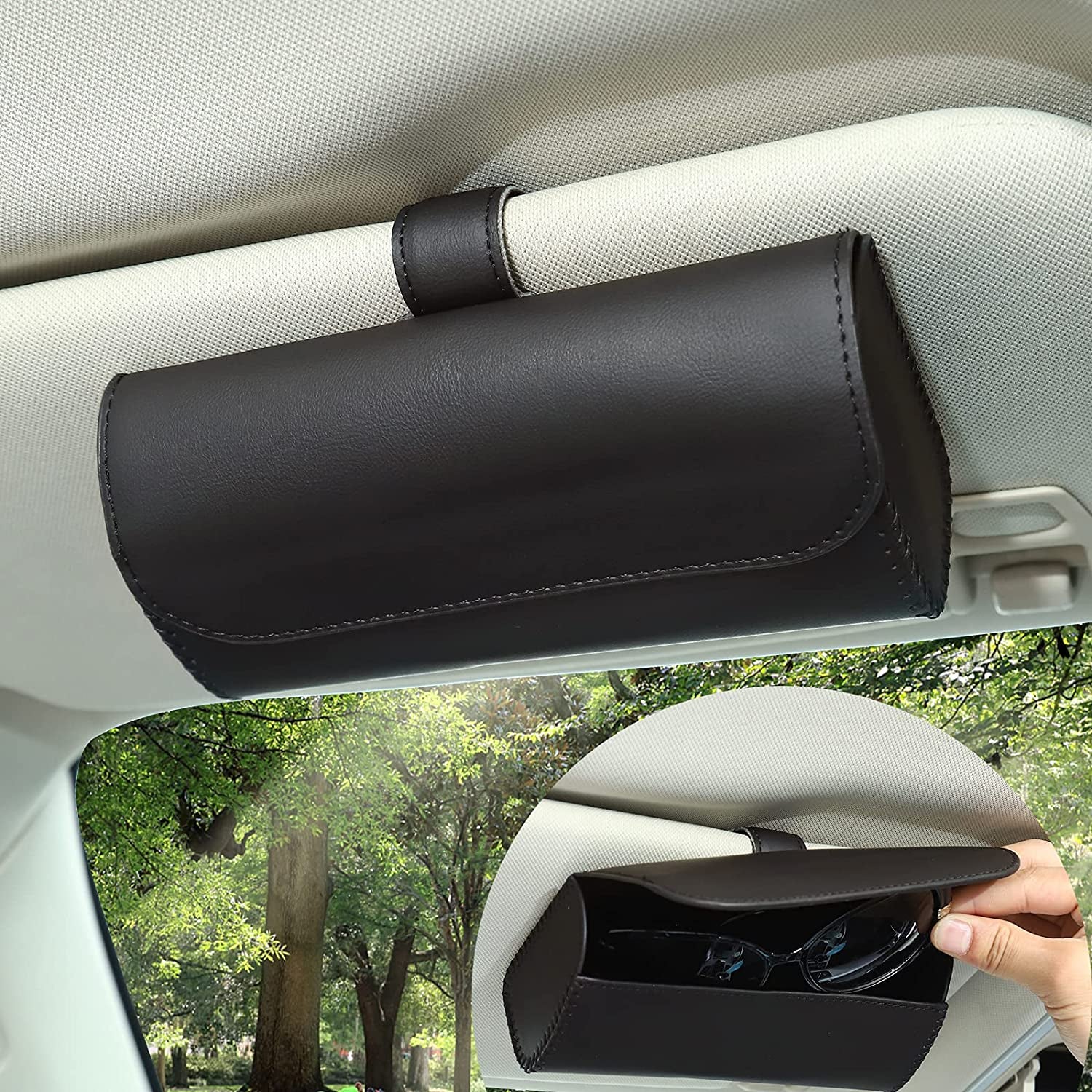 Car Sun Visor Sunglasses Holder and Eyeglasses Storage Case Organizer
