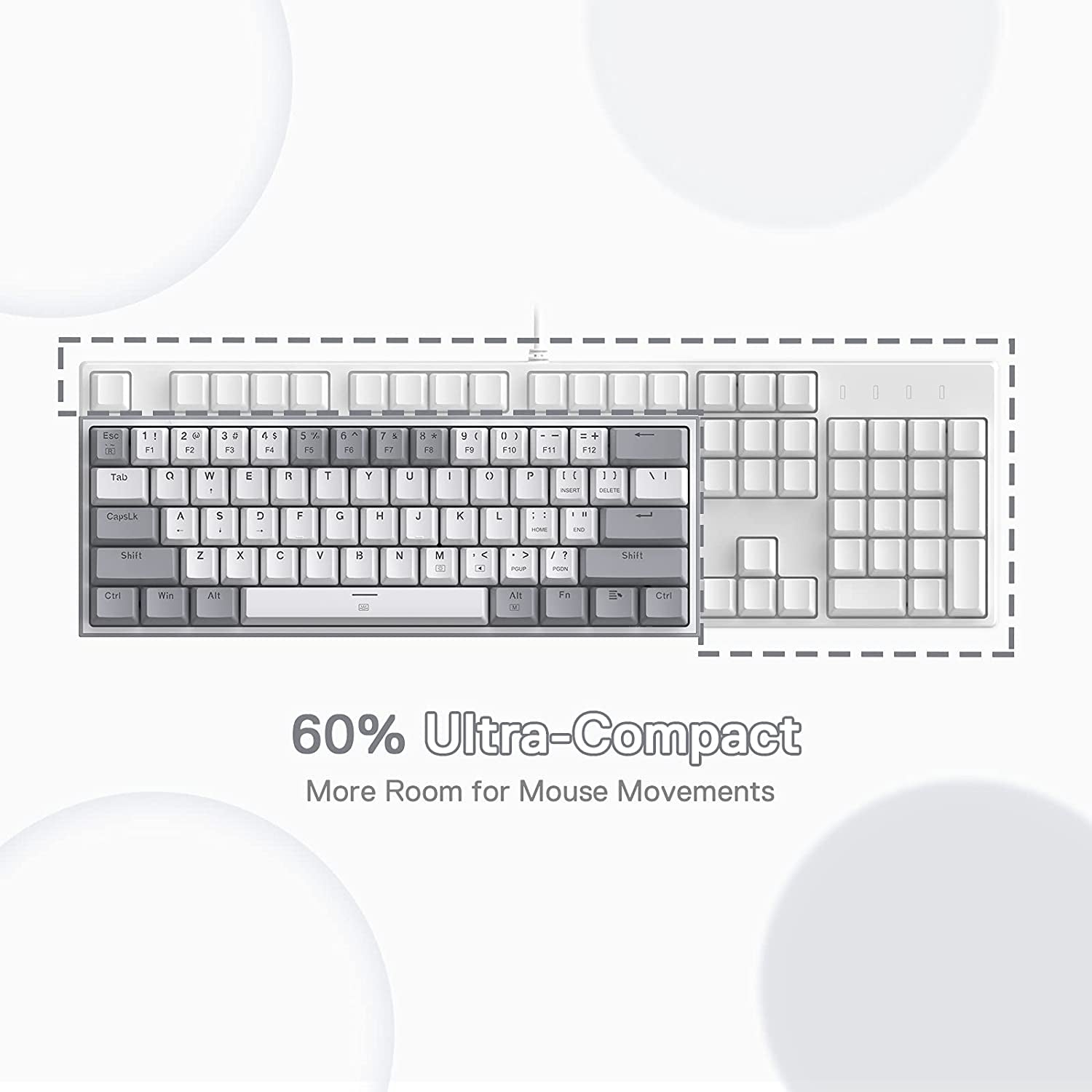 K617 Fizz 60% Wired RGB Mechanical Gaming Keyboard - 61 Keys Hot-Swap Compact Design with White and Grey Keycaps, Linear Red Switch, and Professional Driver/Software Support