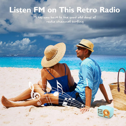 Vintage-Inspired Bluetooth Speaker with FM Radio, Enhanced Bass, High Volume, Bluetooth 5.0 Connectivity, TF Card and MP3 Playback (Blue)