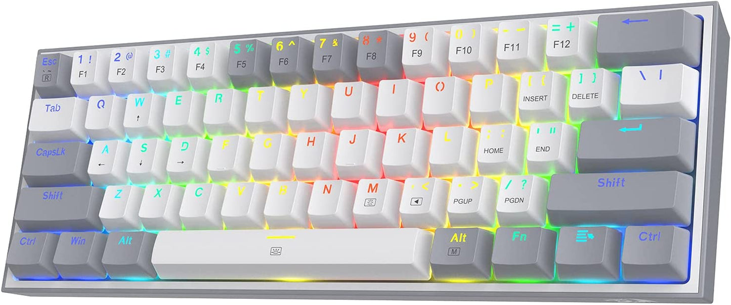 K617 Fizz 60% Wired RGB Mechanical Gaming Keyboard - 61 Keys Hot-Swap Compact Design with White and Grey Keycaps, Linear Red Switch, and Professional Driver/Software Support