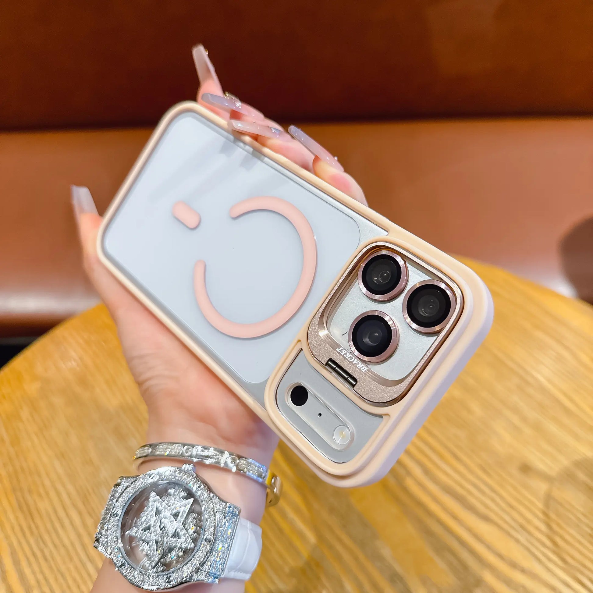 iPhone 17 Pro Max/16/15/13/12 Protective Case - Transparent Bracket, Military-Grade Shockproof and Wear-Resistant Design with Built-In Camera Holder