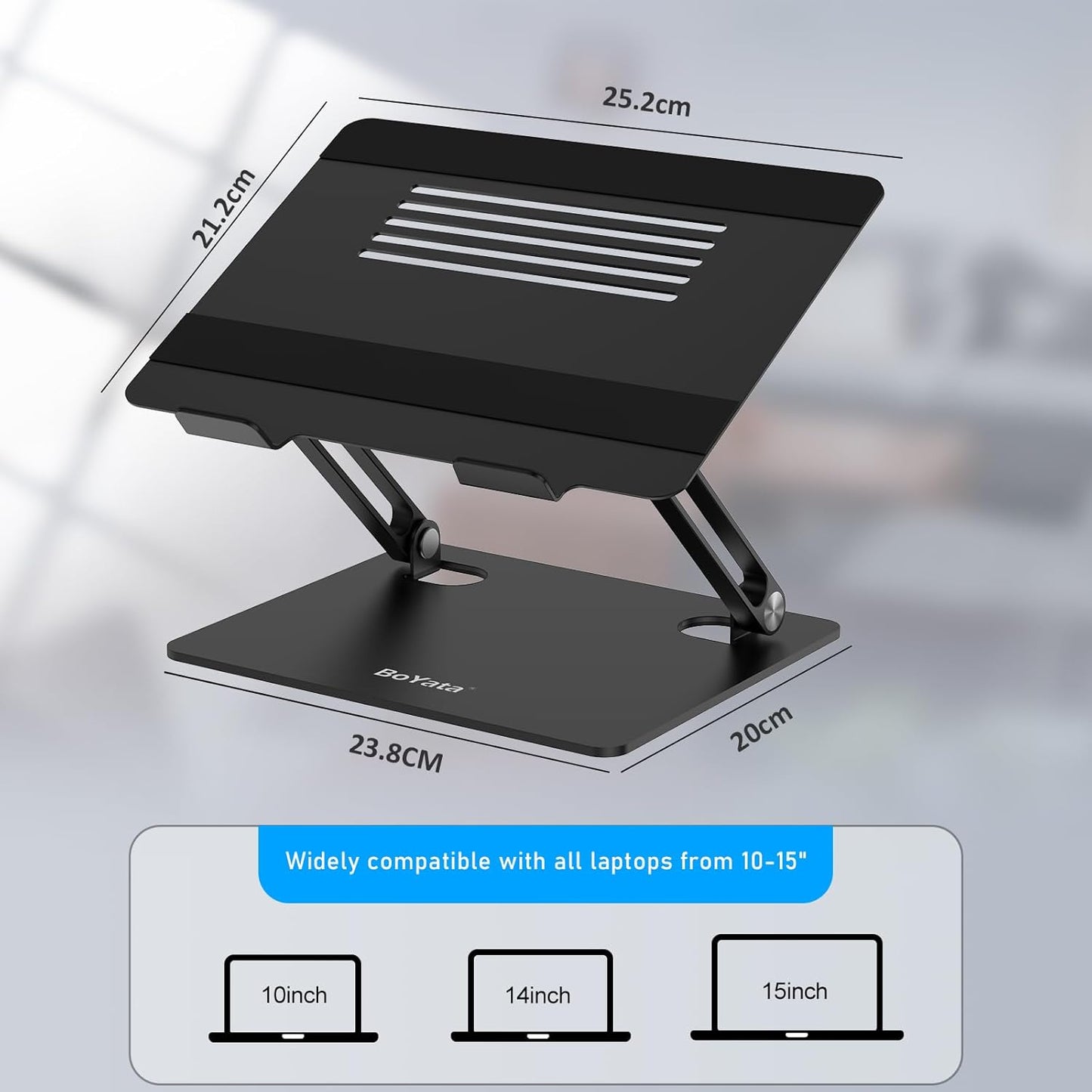 Adjustable Laptop Stand with Non-Slip Silicone and Protective Hooks, Compatible with Laptops up to 17 Inches, Ideal for MacBook - Black