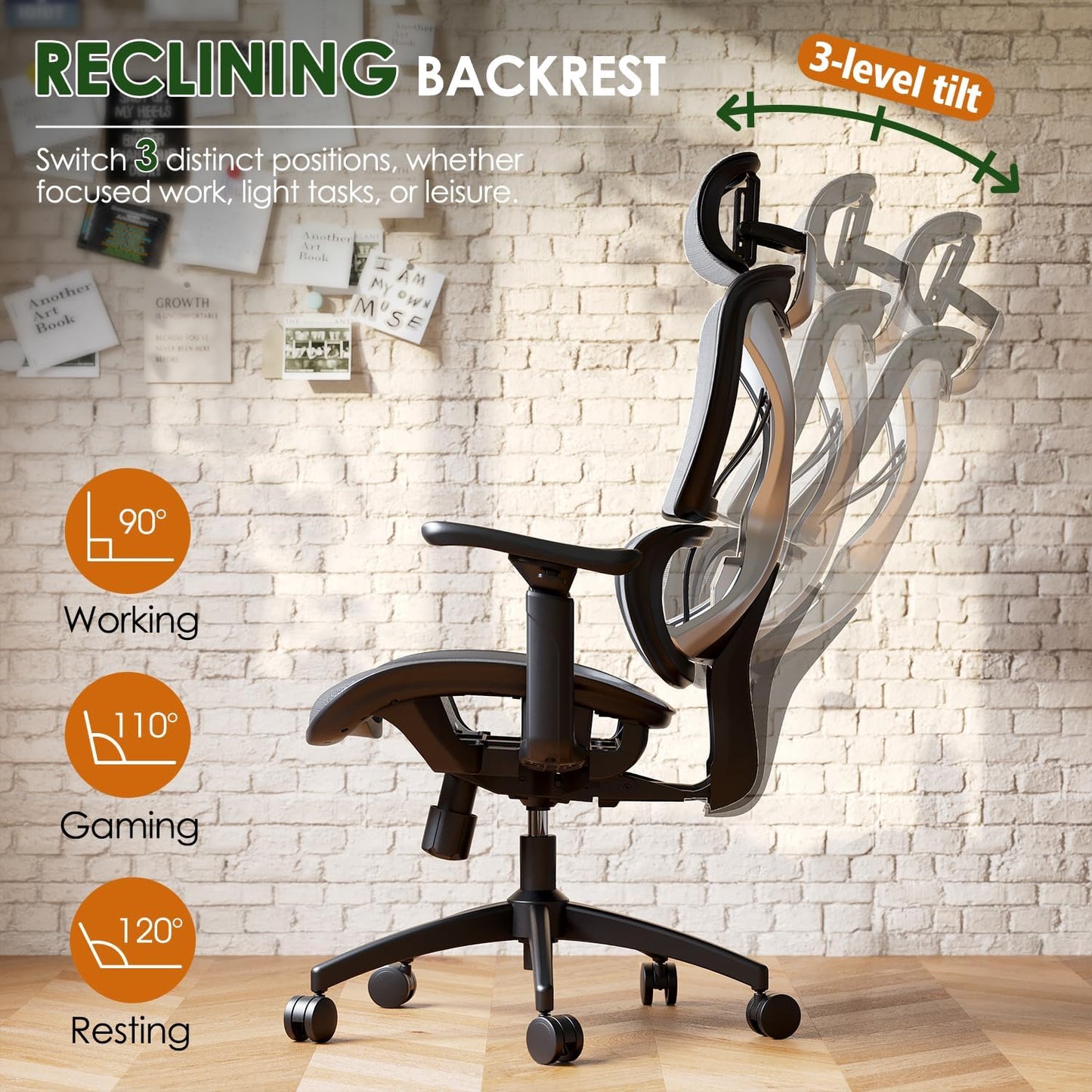Ergonomic Mesh Office Chair for Big and Tall Users with Lumbar Support, 3D Adjustable Armrests, 215° Rotation, Adjustable Headrest, and Comfortable Seat, Supports Up to 350 lbs, Ideal for Work and Gaming, Grey