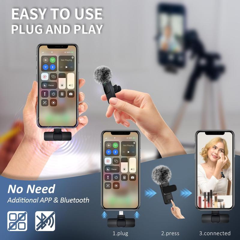 Wireless Mini Microphone Set for iPhone, Android, and iPad - High-Quality Clip-On Microphones for Recording, Live Streaming, and Vlogging with USB-C Interface