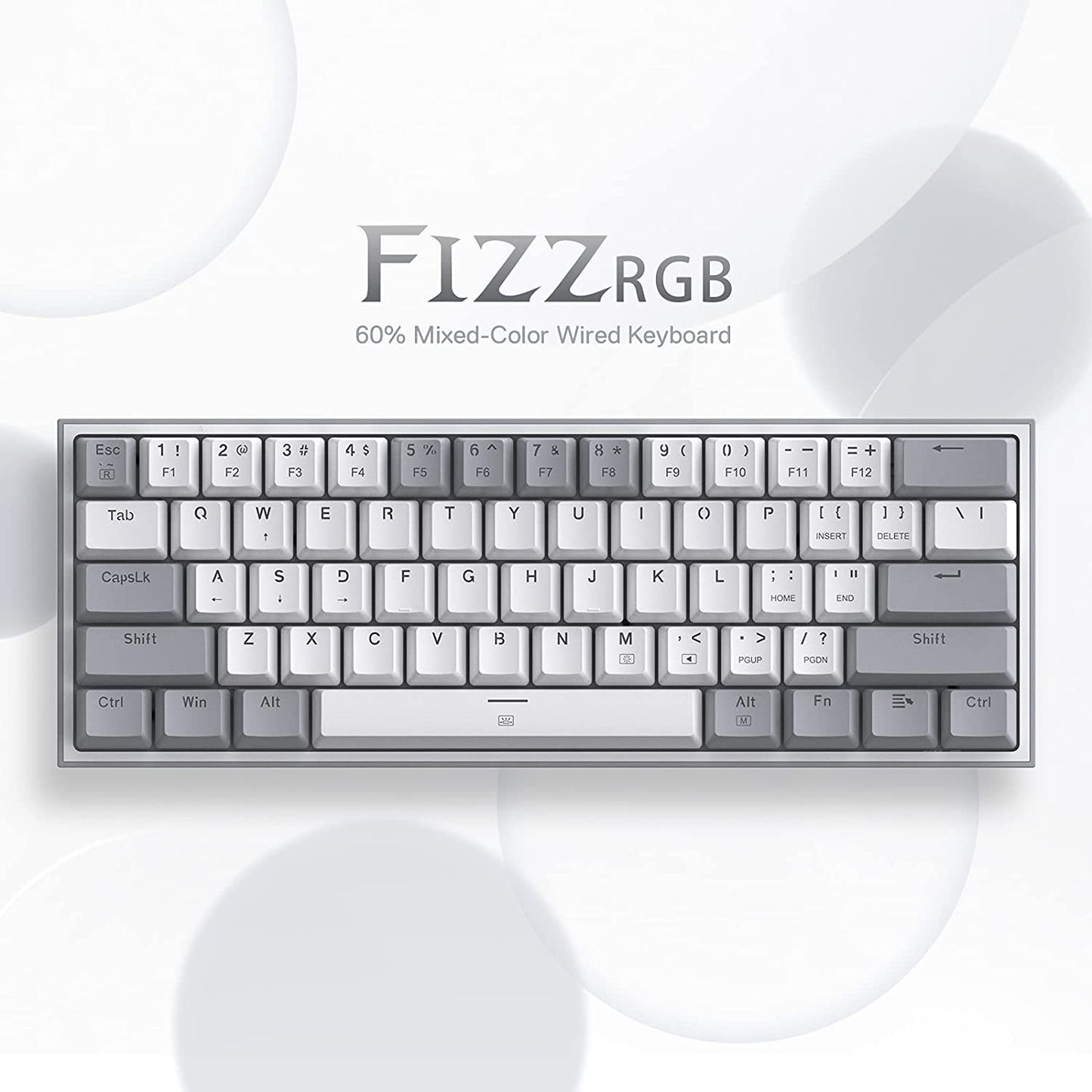 K617 Fizz 60% Wired RGB Mechanical Gaming Keyboard - 61 Keys Hot-Swap Compact Design with White and Grey Keycaps, Linear Red Switch, and Professional Driver/Software Support