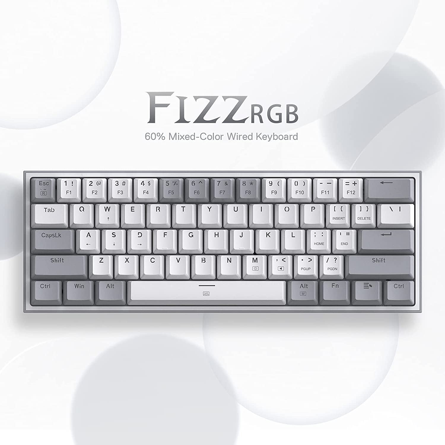 K617 Fizz 60% Wired RGB Mechanical Gaming Keyboard - 61 Keys Hot-Swap Compact Design with White and Grey Keycaps, Linear Red Switch, and Professional Driver/Software Support