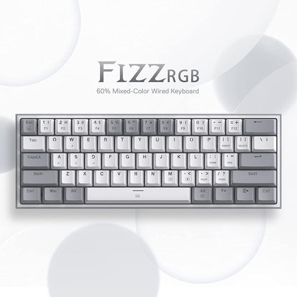 K617 Fizz 60% Wired RGB Mechanical Gaming Keyboard - 61 Keys Hot-Swap Compact Design with White and Grey Keycaps, Linear Red Switch, and Professional Driver/Software Support