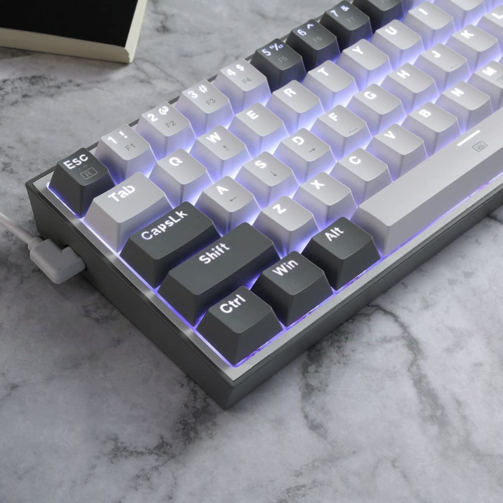 K617 Fizz 60% Wired RGB Mechanical Gaming Keyboard - 61 Keys Hot-Swap Compact Design with White and Grey Keycaps, Linear Red Switch, and Professional Driver/Software Support