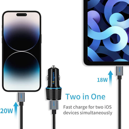 20W USB-C Car Charger with PD Rapid Charging Adapter and MFi Certified Type C to Lightning Cable (3-3.3Ft) - Compatible with Apple iPhone 14 Pro Max/14 Pro/14 Plus/14/13/12/Mini/11/Xs/Xr/X/8 Plus/SE 3